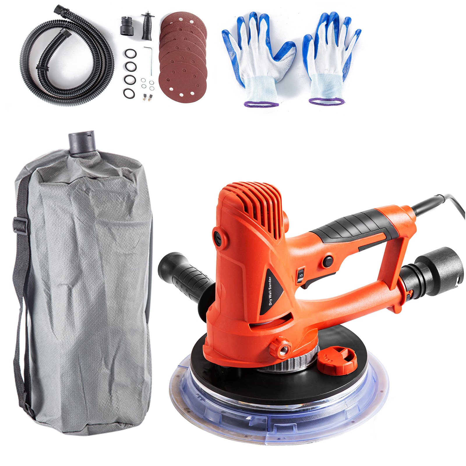 VEVOR Lijadora para paneles de yeso de 710 W, lijadora eléctrica para paneles de yeso con sistema de vacío automático y luz LED, velocidad variable 1200-2500 RPM, lijadora de mano para paneles de yeso con bolsa de vacío de transporte y 6 discos de lijado