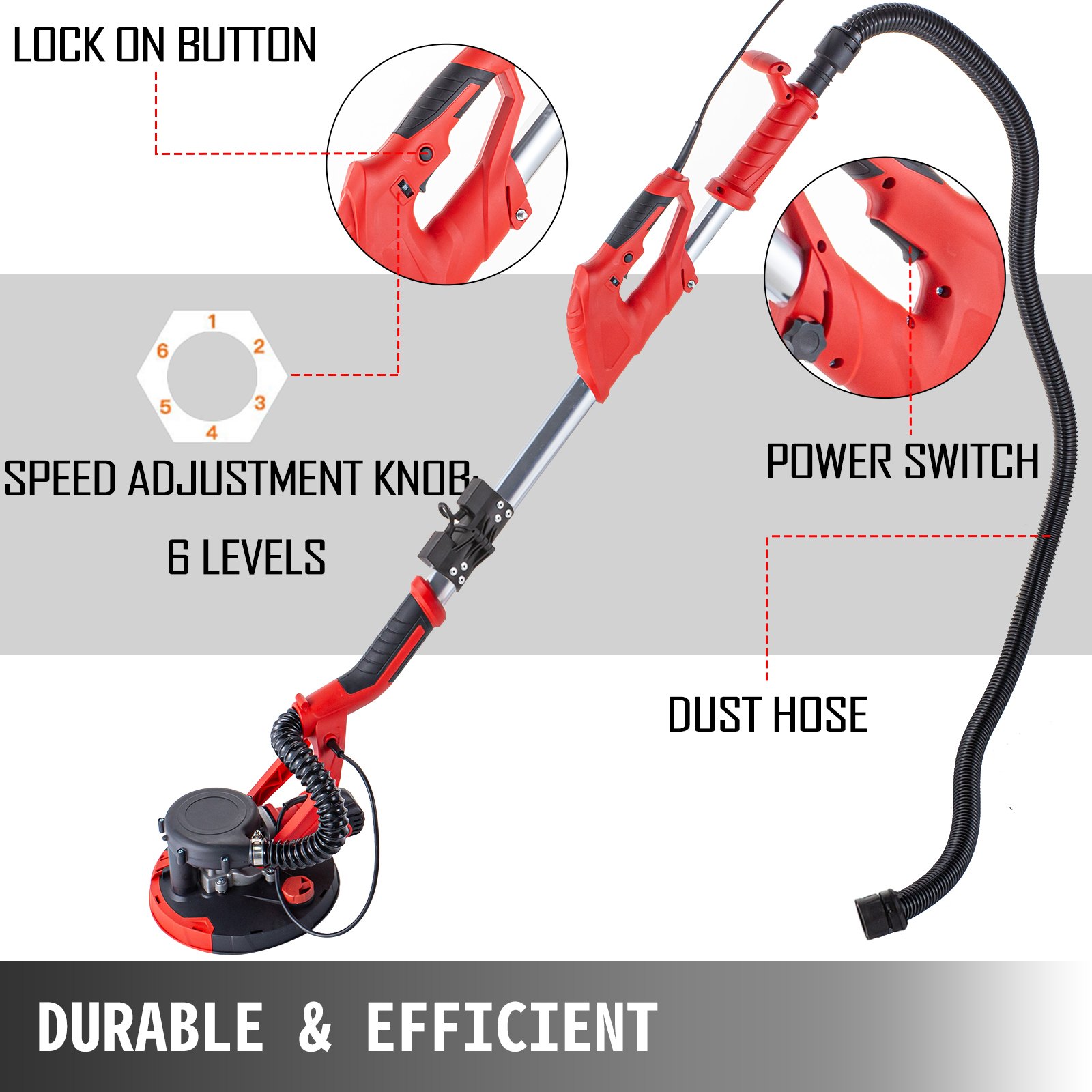 Electric Drywall Sander 750W 220V Foldable Sheetrock Sander 225mm 8.86inch