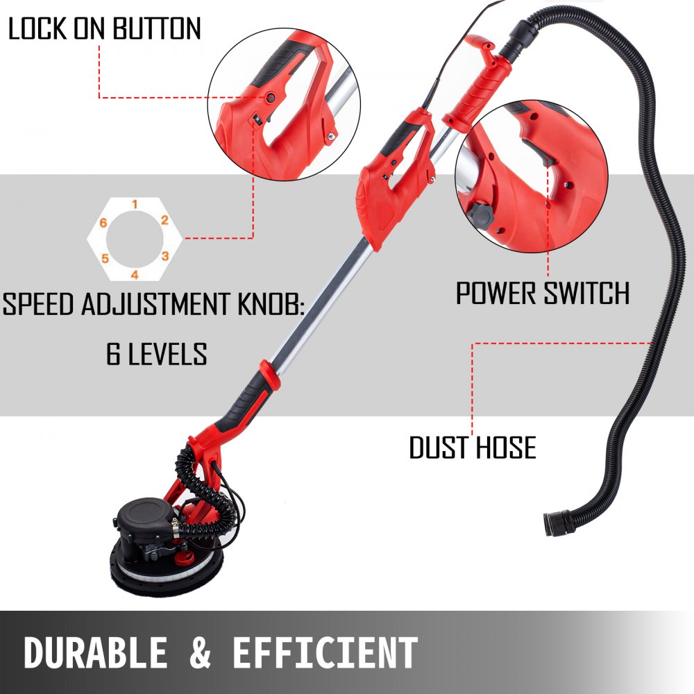 Electric Drywall Sander 750W 225mm 8.86" w/ LED Strip Light Extendable Sander