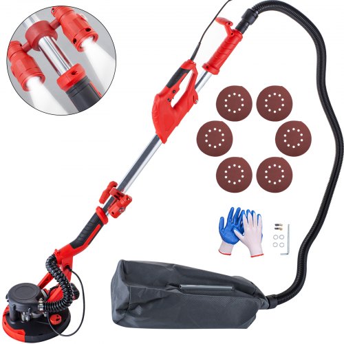 Drywall Sander 750W 225mm Extendable Handle 5 Speed w/ LED light Vacuum Bag