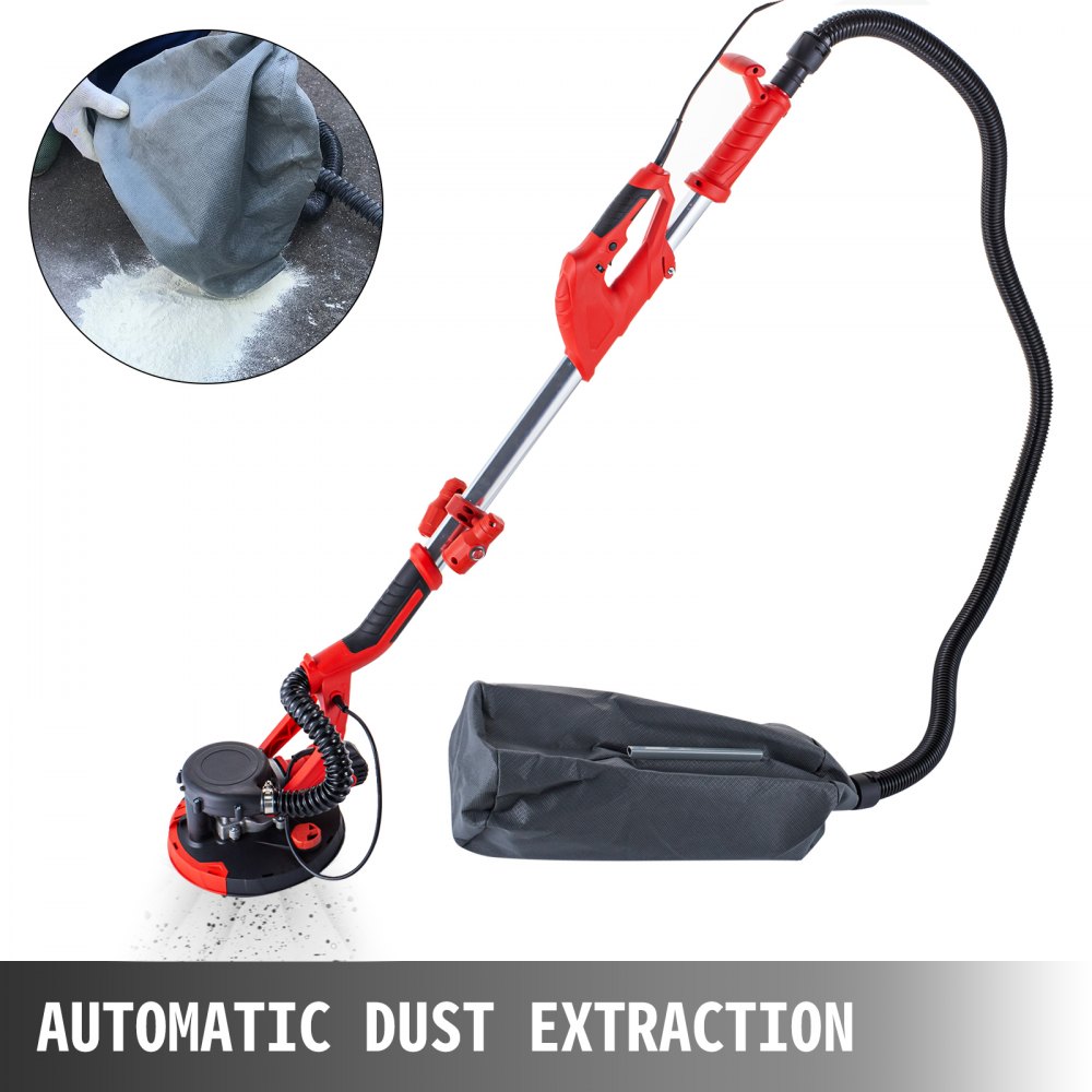 Drywall Sander 750W 225mm Extendable Handle 5 Speed w/ LED light Vacuum Bag