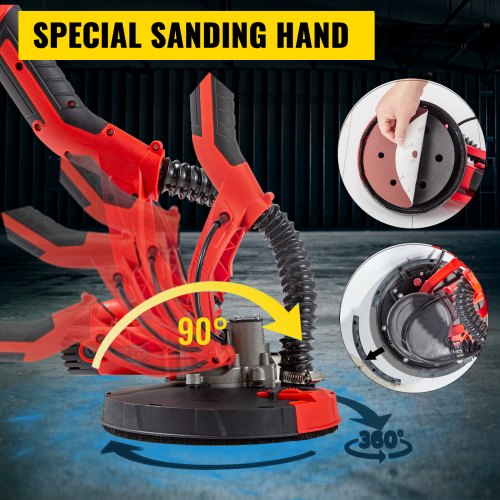 VEVOR Drywall Sander 750W, Electric Sander Variable Speed 800-1750RPM, Electric Drywall Sander Foldable Sheetrock Sander with Telescope Handle, Wall Sander with 6 Sand Pads, Durable Drywall Sanders