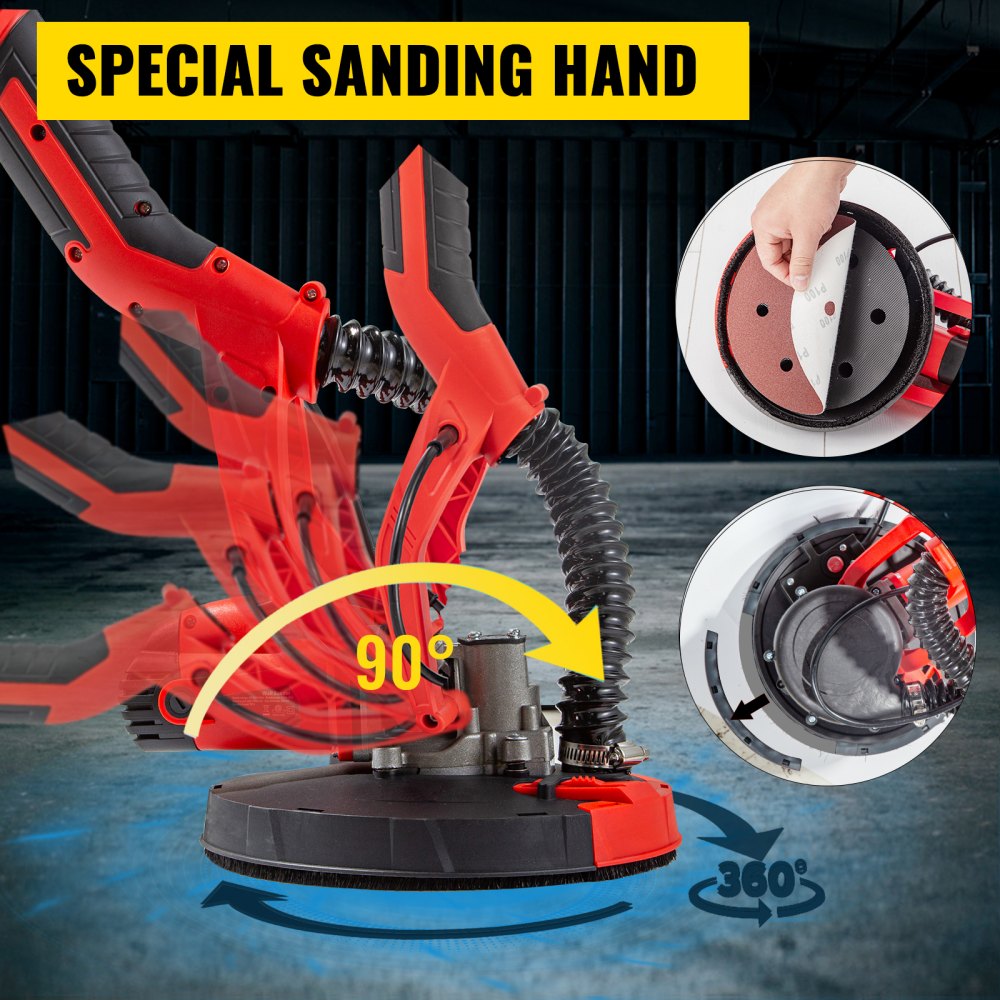 VEVOR Drywall Sander 750W Electric Drywall Sander Foldable Sheetrock Sander with Telescope Handle, Electric Sander Variable Speed 800-1750RPM, Wall Sander with 6 Sand Pads, Durable Drywall Sanders