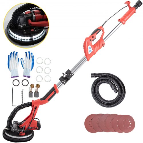VEVOR Electric Drywall Sander 850W with LED Strip Light, Foldable Sheetrock Sander with Extendable Handle Variable Speed 800-1750RPM,Drywall Sander with 6 Sand Pads