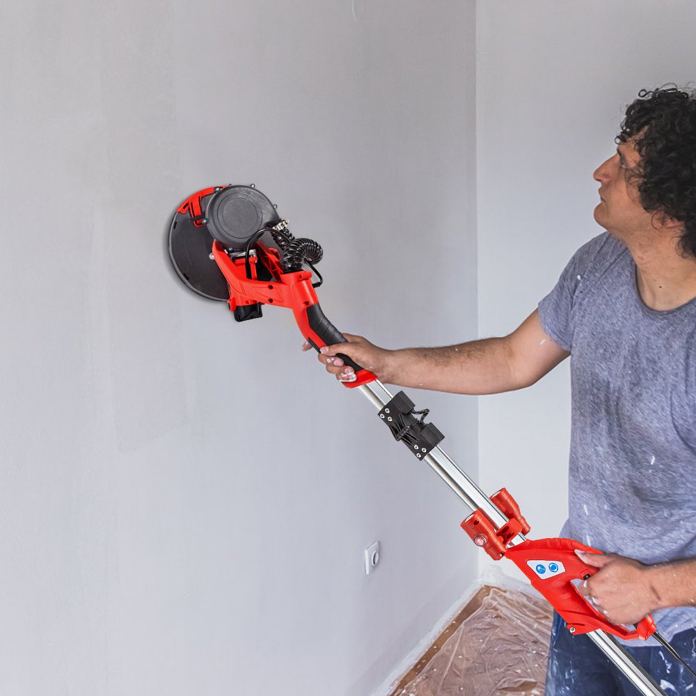 VEVOR Electric Drywall Sander 750W Drywall Sander Foldable Sheetrock Sander with Telescope Handle Electric Sander Variable Speed 800-1750RPM Wall Sander with LED spotlights on the handle and Vacuum Bag, 6 Sand Pads