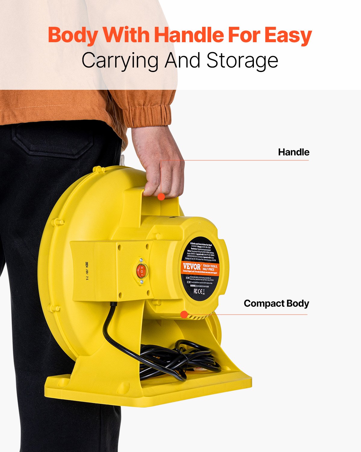 VEVOR Inflatable Blower, 680&750W, 1.0HP Bounce House Blower, Pump Commercial Air Blower for Inflatables, 3400RPM Bouncy Castle Electric Air Blower Fan Perfect for Bounce House, Waterslides, Yellow