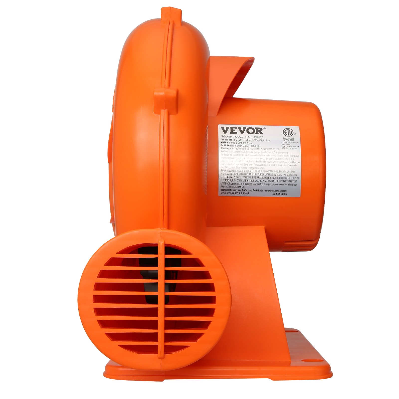 VEVOR Inflatable Blower, 950W, 1 & 1.2 HP Bounce House Blower, Pump Commercial Air Blower for Inflatables, 3300 RPM Bouncy Castle Electric Fan Perfect for Bounce House, Waterslides, ETL Listed