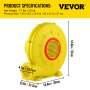VEVOR Air Blower, 450W 0.6HP Inflatable Blower, Portable and Powerful Bounce House Blower, 1750Pa Commercial Air Blower Pump Fan, Used for Inflatable Bouncy Castle and Jump Slides, Yellow