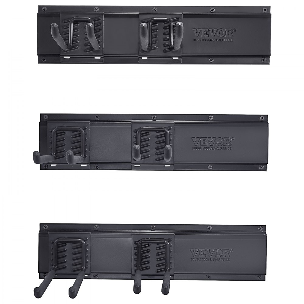 VEVOR Garage Tool Organizer, 600 lbs Max Load Capacity, Wall Mount Yard Garden Storage Rack Organization Heavy Duty with 6 Adjustable Hooks and 3 Rails, for Garden Tools, Shovels, Trimmers, and Hoses