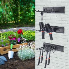 VEVOR Organiseur d'outils de garage, capacité de charge maximale de 600 lb, support de rangement mural pour jardin, organisation robuste avec 6 crochets réglables et 3 rails, pour outils de jardin, pelles, coupe-bordures et tuyaux