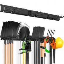 VEVOR Organiseur d'outils de garage, capacité de charge maximale de 600 lb, support de rangement mural pour jardin, organisation robuste avec 6 crochets réglables et 3 rails, pour outils de jardin, pelles, coupe-bordures et tuyaux