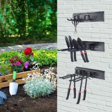 VEVOR Organiseur d'outils de garage, capacité de charge maximale de 300 lb, support de rangement mural pour jardin, organisation robuste avec 6 crochets réglables et 3 rails, pour outils de jardin, pelles, coupe-bordures et tuyaux