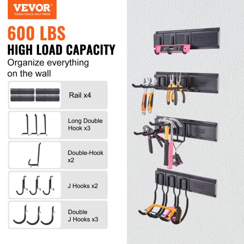 Tool Organizer Wall Mount 48-Inch Wall Mount Tool Organizer With Adjustable Hooks, Heavy Duty Metal Storage Rack For Garage Yard Shed Garage Wall Organizer
