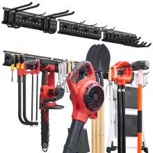 VEVOR Garage Tool Organizer 49.5 Inch 600 lbs Wall Mount Garden Tool Rack, Heavy Duty Garage Hanging Storage Rack Organization with 3 Rails and 12 Adjustable Hooks, for Yard Tools, Shovel, Rake, Shed