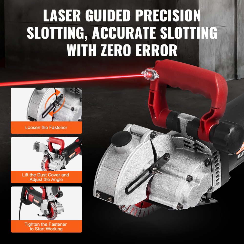 VEVOR Wall Chaser, 34 mm Cutting Depth Wall Cutting Machine 2500W Wall Groove Cutting Machine 38 mm Cutting Width Wall Slotting Machine With 5 Saw Blades 115 mm Diameter 6300r/Min with Infrared Ray