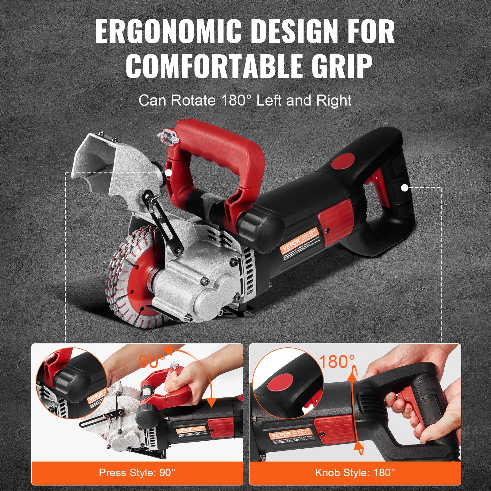 VEVOR Wall Chaser, 34 mm Cutting Depth Wall Cutting Machine 2500W Wall Groove Cutting Machine 38 mm Cutting Width Wall Slotting Machine With 5 Saw Blades 115 mm Diameter 6300r/Min with Infrared Ray