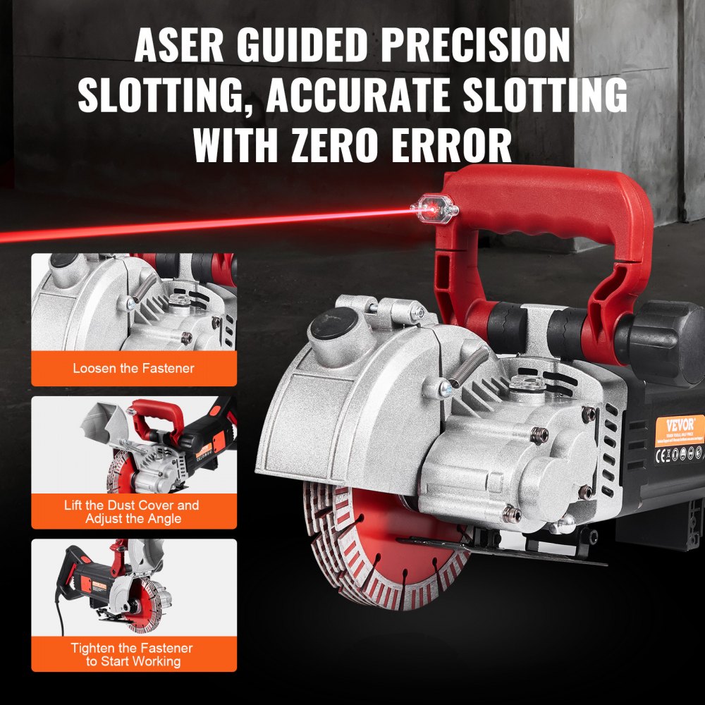 VEVOR Wall Chaser, 2500W 38mm/1.5" Cutting Width,Wall Groove Cutting Machine 52mm/2" Cutting Depth,Wall Slotting Machine With 5 Saw Blades 6.3" Diameter 6300r/Min,One-time Forming Dustless