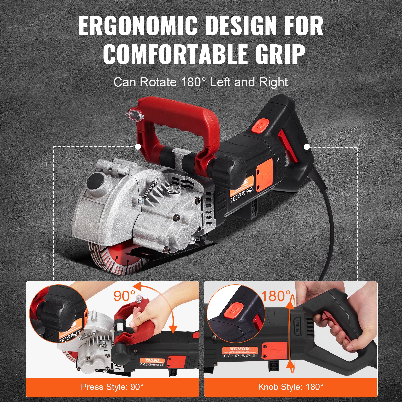 VEVOR Wall Chaser, 2500W 38mm/1.5" Cutting Width,Wall Groove Cutting Machine 52mm/2" Cutting Depth,Wall Slotting Machine With 5 Saw Blades 6.3" Diameter 6300r/Min,One-time Forming Dustless