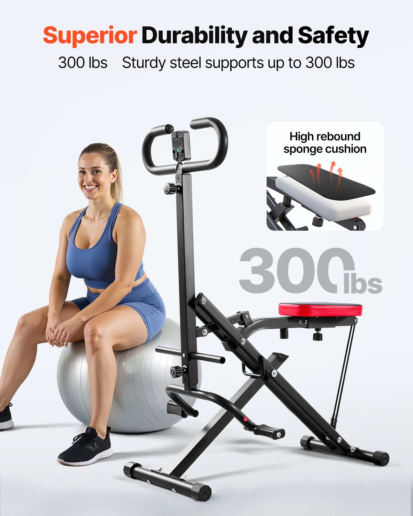 VEVOR Squat Machine, Deep Squat Rowing Machine for Home, Easy Setup & Foldable Exercise Equipment, Glute Trainer Machine with 2 High-Strength Resistance Bands, Glutes & Leg Home Workout Machine, Black