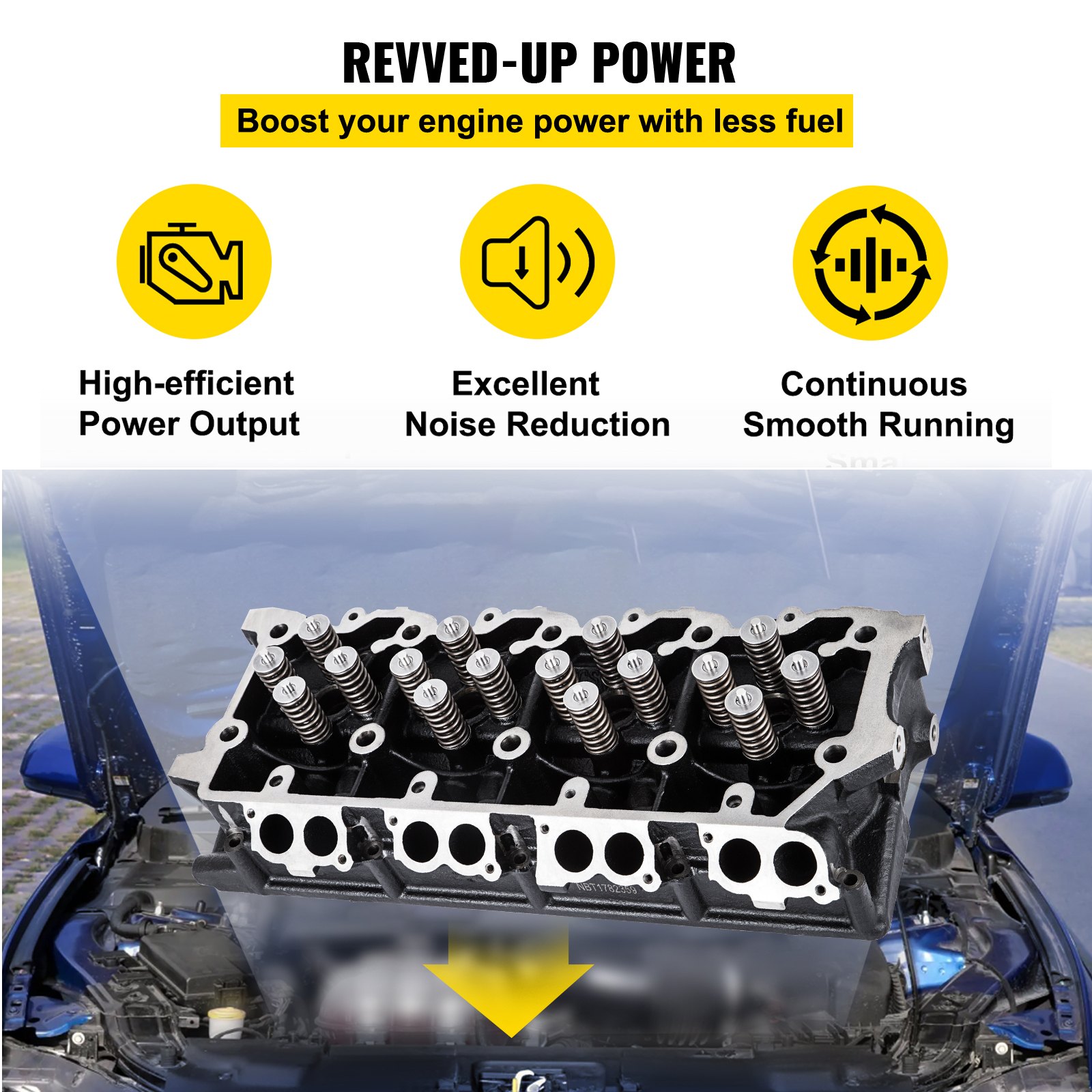 VEVOR cylinder head assembly: high-efficient power, noise reduction, smooth running.