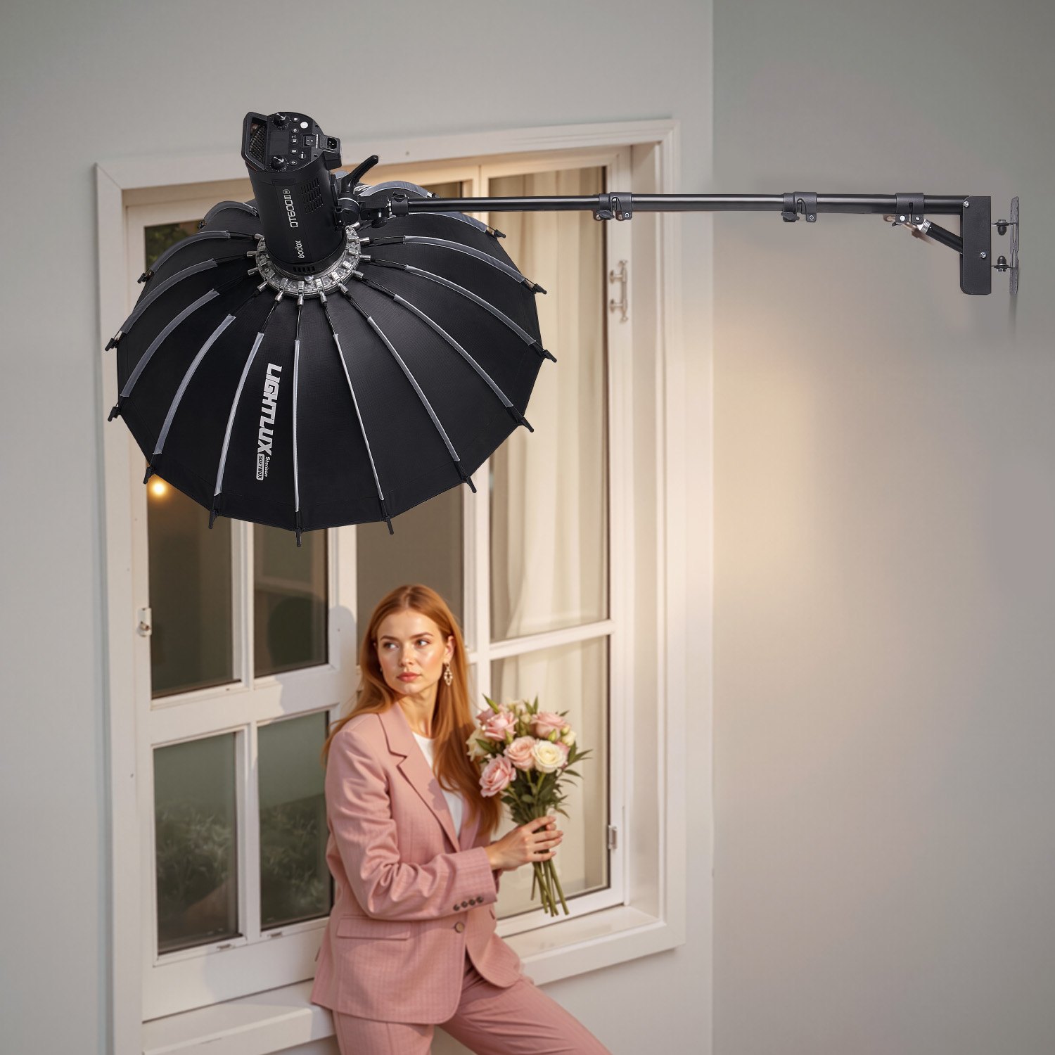 VEVOR Ring Light Wall Mount Boom Arm, 39.37 in/100 cm, Triangle Boom Arm Support 180° Rotation, Heavy Duty Wall Stand Tirpod Support, for Studio Video Light, Monolight, Photography, Softbox, Reflector