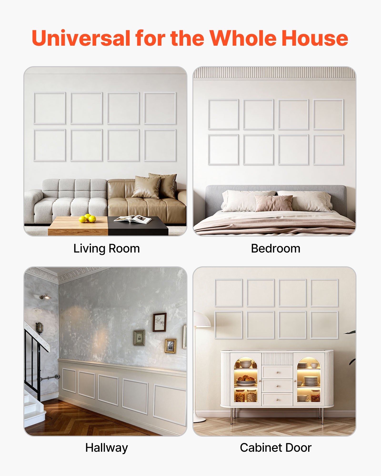 VEVOR Wall Molding 12 Pack, 51 x 51 cm Wainscoting Panels Kit, Lightweight Paintable Polystyrene, Easy to Install, Waterproof Accent Wall Trim for Interior Décor Living Room, Bedroom, Home, White