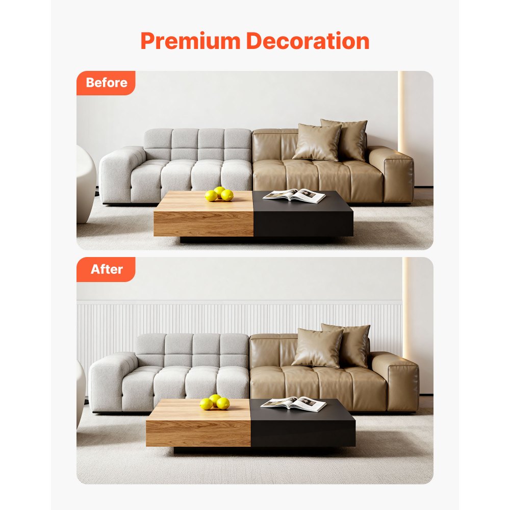 VEVOR Wall Molding Kit, Wainscoting Panels, Lightweight Paintable Polystyrene, Easy to Install,  Wide & Narrow Accent Wall Trim for Interior Décor Living Room, Bedroom, Home, White (197 x 98 cm )