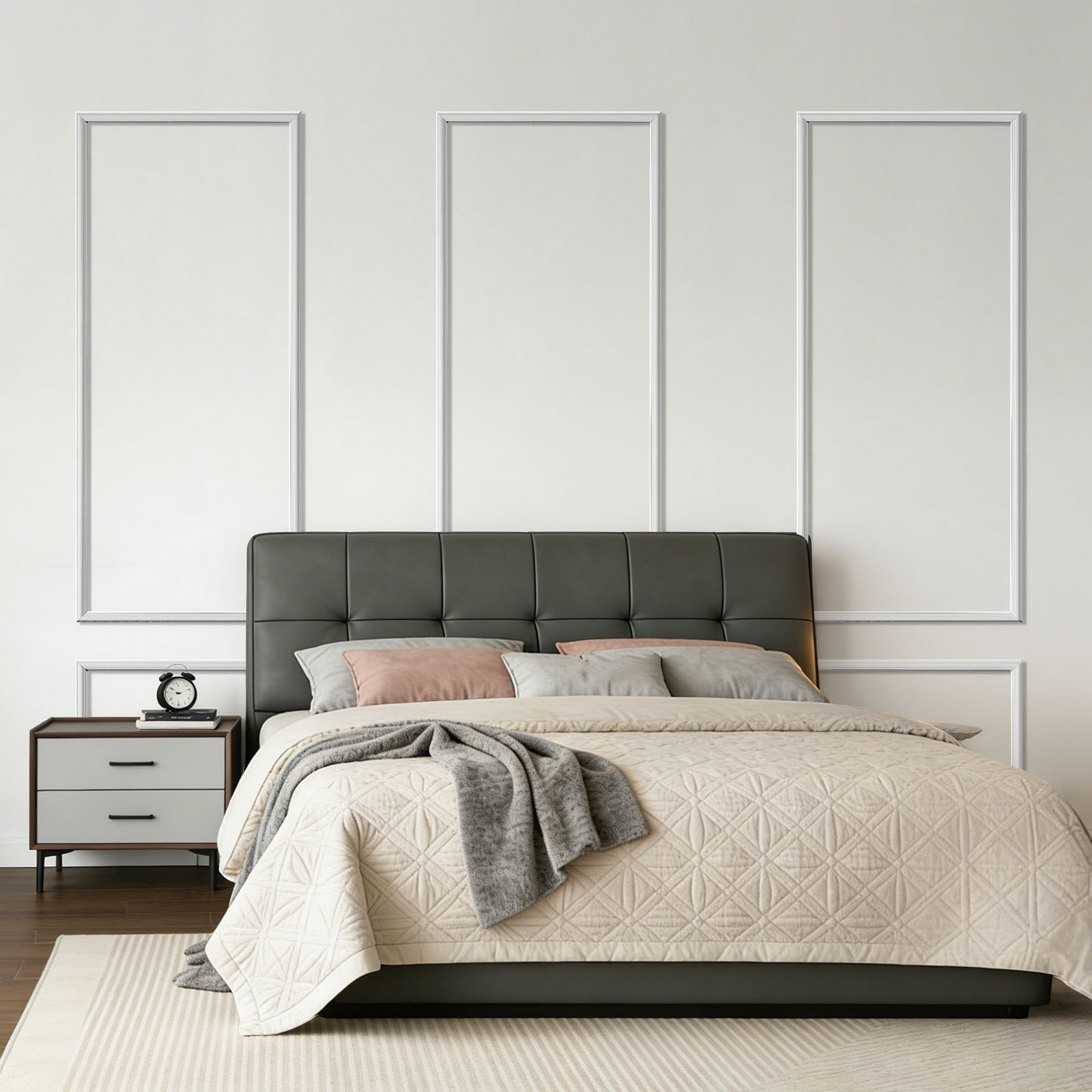 VEVOR Wall Molding 3 Pack, Wainscoting Panels Kit, Lightweight Paintable Polystyrene, Easy to Install, Waterproof Accent Wide Profile Trim for Interior Living Room, Bedroom,White (61x137 + 61x61 cm)