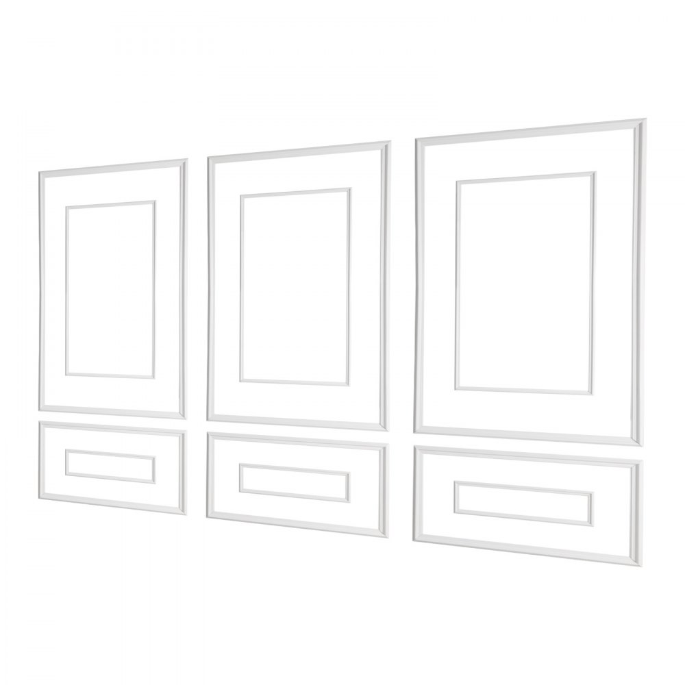 VEVOR Wall Molding 3 Pack, Wainscoting Panels Kit with Dual-Line Wide & Narrow Profile, Lightweight Paintable Polystyrene, Easy to Install Accent Wall Trim for Interior Living Room, Bedroom,White