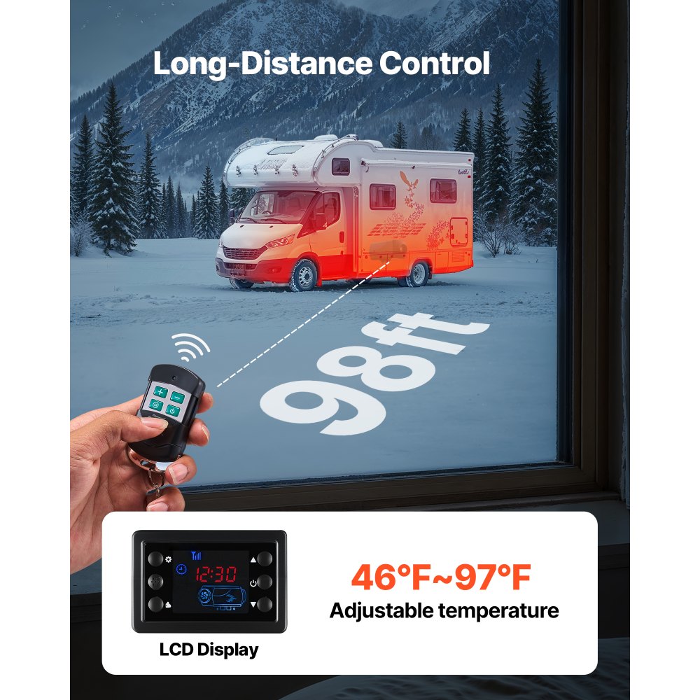 VEVOR Diesel Heater, 8KW, DC 12V/24V, Portable Diesel Air Heater with Remote Control and LCD Screen, Fast Heating Low Noise, 10 L Large Fuel Tank for Vehicles, Vans, RVs, Campers, and Trucks