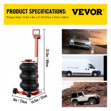 VEVOR légzsák-emelő 6600 lbs kapacitású pneumatikus emelő gyorsemelő 3T, nagy teherbírású, autójavító emelők és padlóemelők, összecsukható rúd gyors emelő, három zsák, két kerékkel, gyors autóemelő, piros