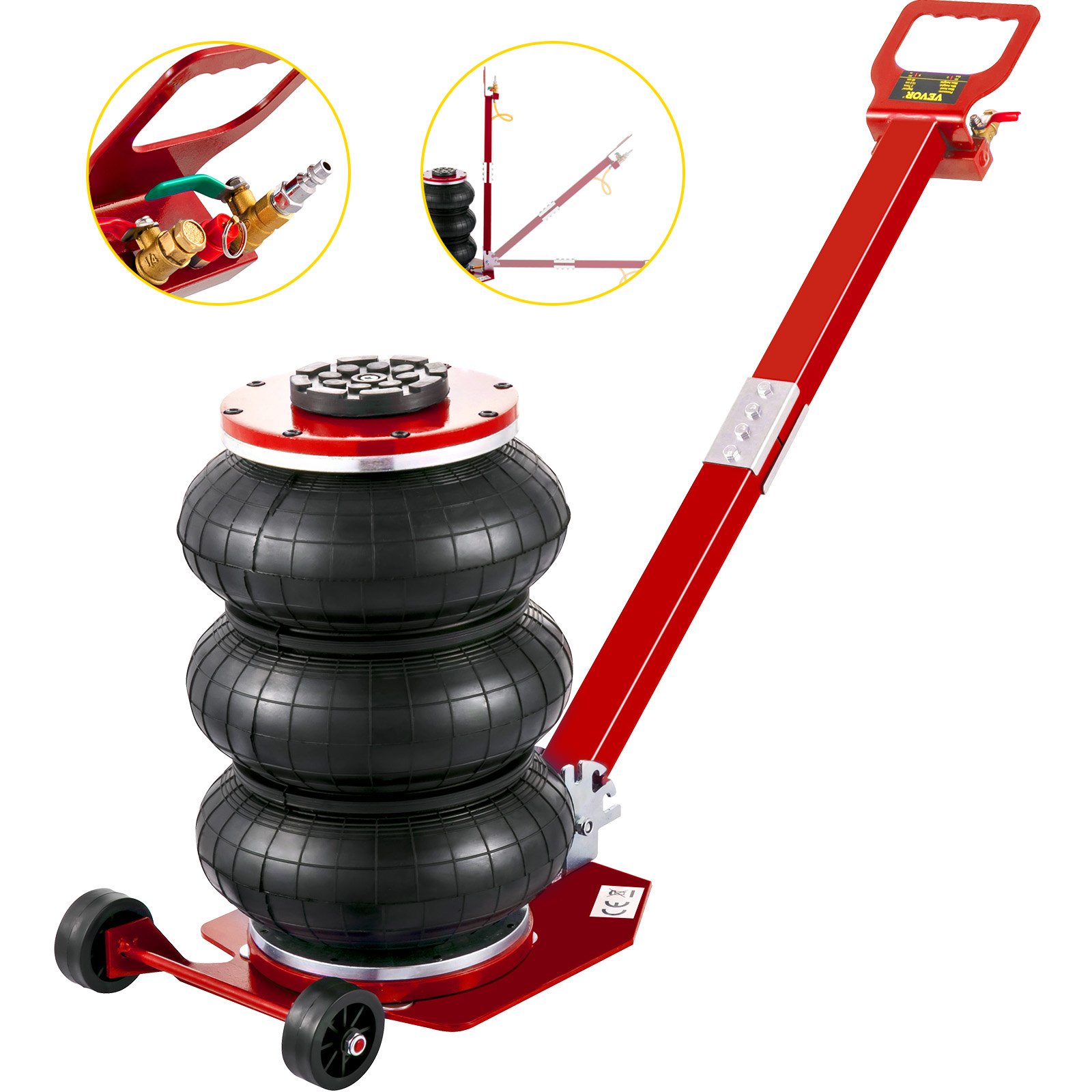 VEVOR Bag Air Jack 6600lbs Capacity, Folding Rod Fast Lifting, Pneumatic Jack Quick Lift 3T, Pneumatic Car Jack with Two Wheels for Quick Car Lifting Jack Repair