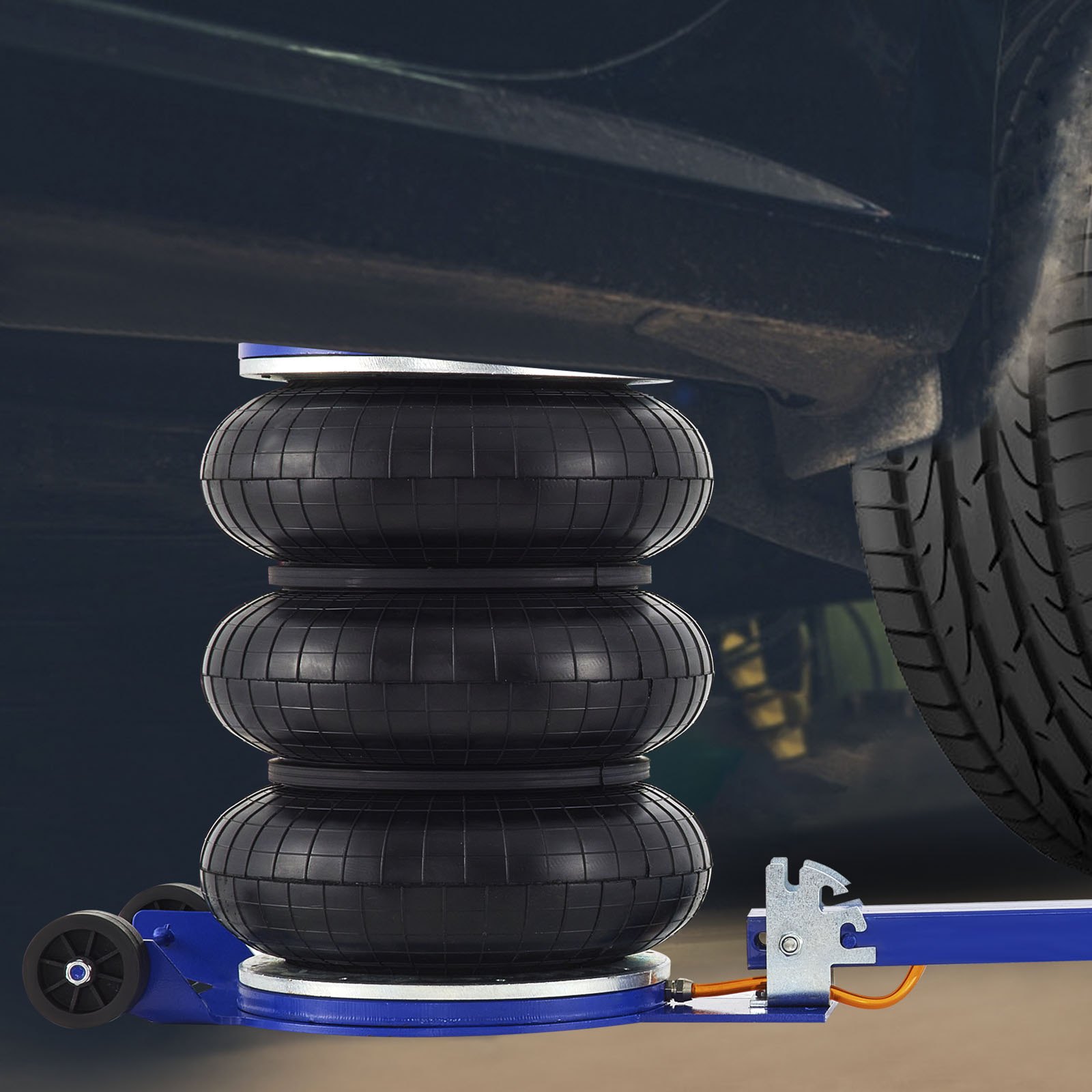 VEVOR Air Bag Jack 11000lbs Capacity Pneumatic Jack Quick Lift 5T, Heavy Duty, Car Repair Jacks and Floor Jacks, Folding Rod Fast Lifting, Triple Bag, with Two Wheels, Quick Car Lifting Jack, Blue