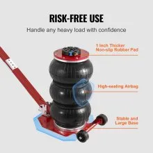 VEVOR Air Jack, 3 Ton/6600 lbs Triple Bag Air Jack, Airbag Jack with Six Steel Pipes, Lift up to 17.7", 3-5 s Fast Lifting Pneumatic Jack, with Adjustable Long Handle for Cars, Garages, Repair (Red)
