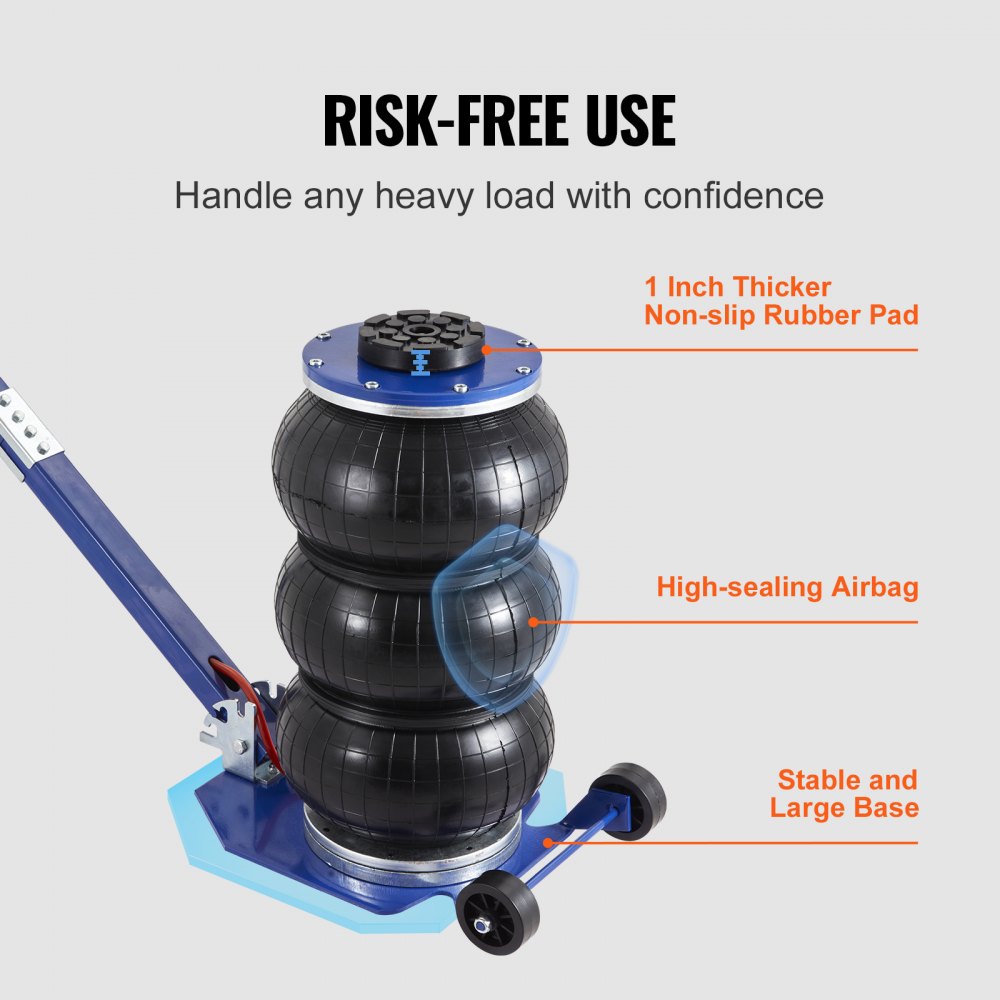VEVOR Air Jack, 3 Ton/3000 kg Triple Bag Air Jack, Airbag Jack with Six Steel Pipes, Lift up to 44.9cm, 3-5 s Fast Lifting Pneumatic Jack, with Adjustable Long Handles for Cars, Garages, Repair (Blue)