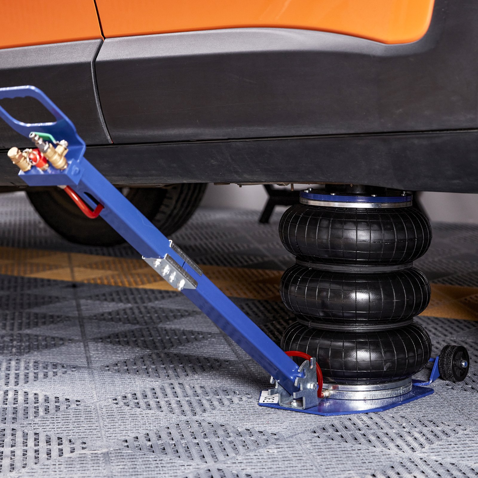 VEVOR Air Jack, 3 Ton/3000 kg Triple Bag Air Jack, Airbag Jack with Six Steel Pipes, Lift up to 44.9cm, 3-5 s Fast Lifting Pneumatic Jack, with Adjustable Long Handles for Cars, Garages, Repair (Blue)