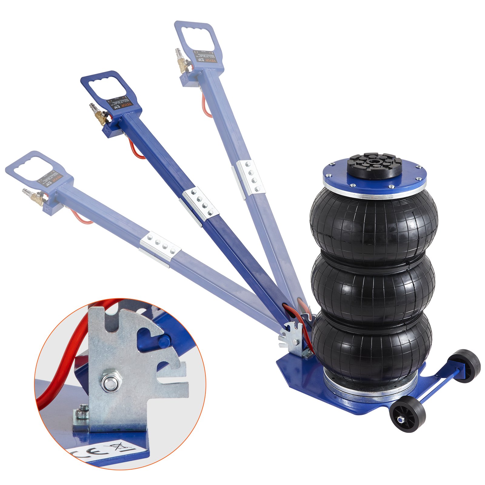 VEVOR Air Jack, 3 Ton/3000 kg Triple Bag Air Jack, Airbag Jack with Six Steel Pipes, Lift up to 44.9cm, 3-5 s Fast Lifting Pneumatic Jack, with Adjustable Long Handles for Cars, Garages, Repair (Blue)