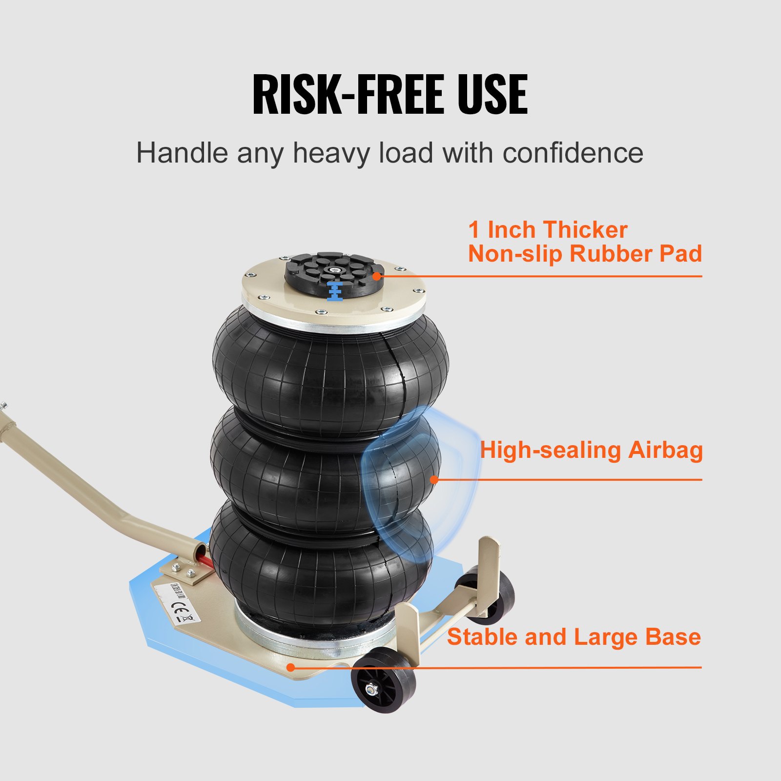 VEVOR triple bag air jack with high-sealing airbag and stable base for risk-free use.