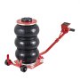 red VEVOR air jack with black air bags, metal base, and handle for lifting heavy vehicles.
