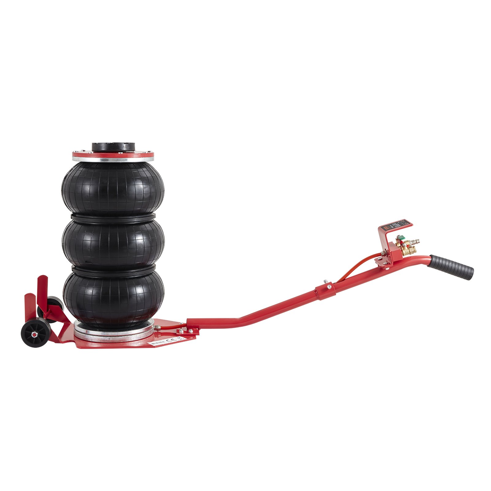 red VEVOR air jack with three air bags and a handle for easy lifting and maneuvering.