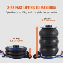 VEVOR Air Jack, 5 Ton/11000 lbs Triple Bag Air Jack, Airbag Jack with Six Steel Pipes, Lift up to 18.5 inch/470 mm, 3-5 s Fast Lifting Pneumatic Jack, with Adjustable Handle for Car, Garage, Repair