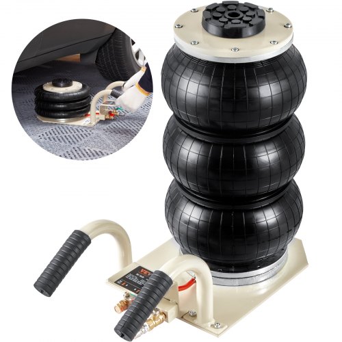 VEVOR Air Jack, 3 Ton/6600 lbs Triple Bag Air Jack, Airbag Jack with Six Steel Pipes, Lift up to 17.7 inch/450 mm, 3-5 s Fast Lifting Pneumatic Jack, with Side Handles for Car, Garage, Repair (White)