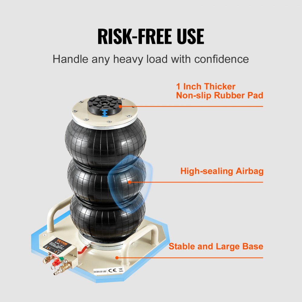 VEVOR Air Jack, 3 Ton/6600 lbs Triple Bag Air Jack, Air Bag Jack Lift Up to 450 mm, 3-5S Fast Lifting Pneumatic Jack, with Side Handles for Cars, Garages, Repair (White)