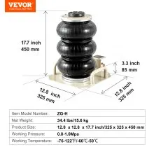 VEVOR Air Jack, 3 Ton/6600 lbs Triple Bag Air Jack, Airbag Jack with Six Steel Pipes, Lift up to 17.7 inch/450 mm, 3-5 s Fast Lifting Pneumatic Jack, with Side Handles for Car, Garage, Repair (Beige)