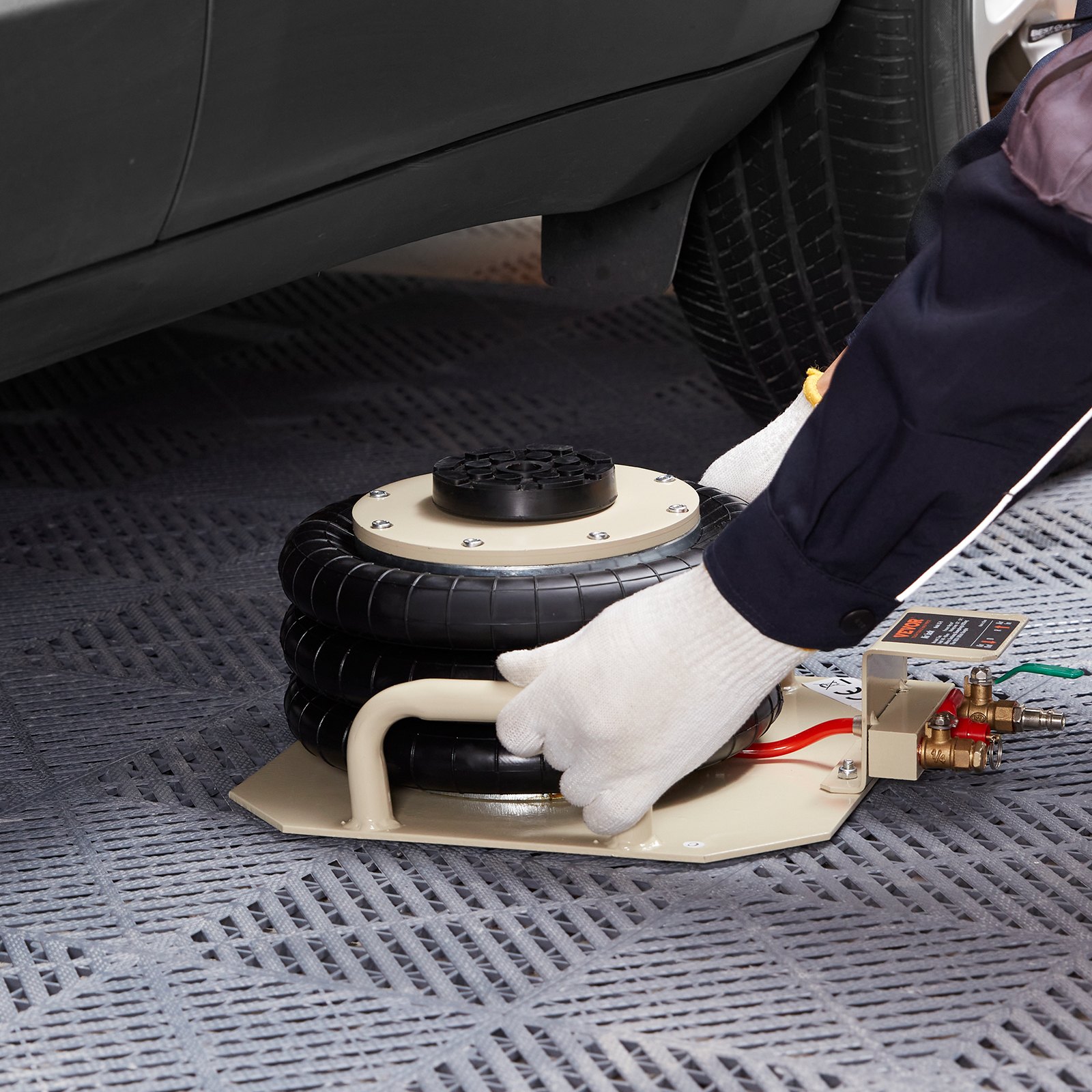 VEVOR Air Jack, 3 Ton/6600 lbs Triple Bag Air Jack, Air Bag Jack Lift Up to 450 mm, 3-5S Fast Lifting Pneumatic Jack, with Side Handles for Cars, Garages, Repair (Beige)
