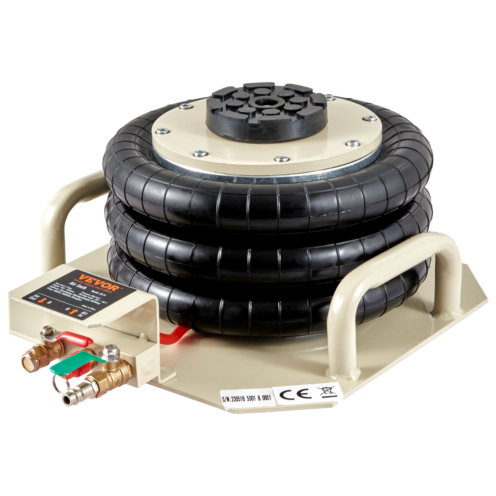VEVOR Air Jack, 3 Ton/6600 lbs Triple Bag Air Jack, Air Bag Jack Lift Up to 450 mm, 3-5S Fast Lifting Pneumatic Jack, with Side Handles for Cars, Garages, Repair (Beige)