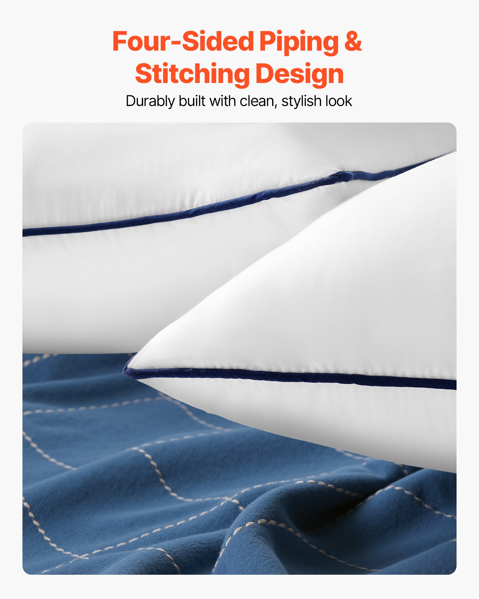 VEVOR 18 x 18 in Throw Pillow Inserts, Set of 2, Firm and Fluffy Decorative Down Alternative Pillows with Polyester Fiber, Square White Cushion with Zipper, for Indoor Bed Couch Sofa and Living Room