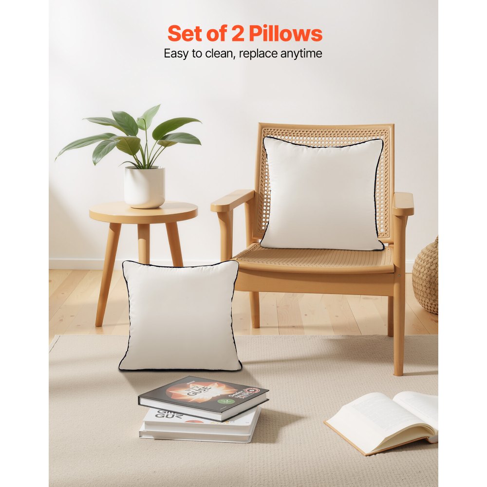 VEVOR 20 x 20 in Throw Pillow Inserts, Set of 2, Firm and Fluffy Decorative Down Alternative Pillows with Polyester Fiber, Square White Cushion with Zipper, for Indoor Bed Couch Sofa and Living Room