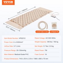 VEVOR Alternating Air Pressure Mattress, 5-Level Pressure Adjustable Air Mattress for Bed Sores, Medical-Grade PVC Alternating Pressure Pad with Ultra-Quiet Pump for Home/Hospital Use, 350LBS Loading