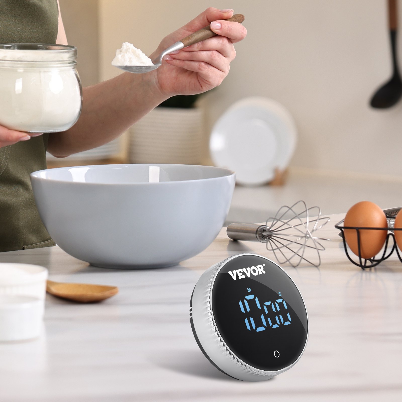 VEVOR Digital Kitchen Timer, Magnetic Countdown Countup Timer with 3-inch Large LED Display, 3 Volume Levels & 2 Lighting Modes, Digital Visual Timer Ideal for Cooking Classroom Studying Fitness
